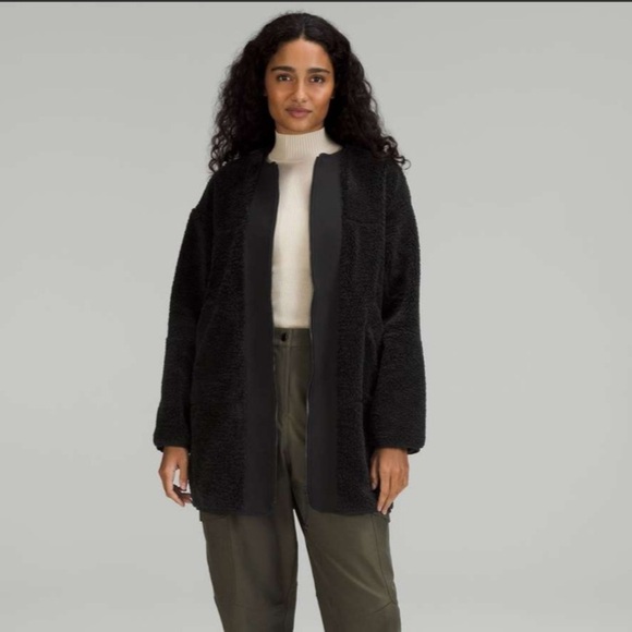 lululemon athletica Jackets & Blazers - Lululemon 14 Collarless Textured Fleece Full Zip in Black